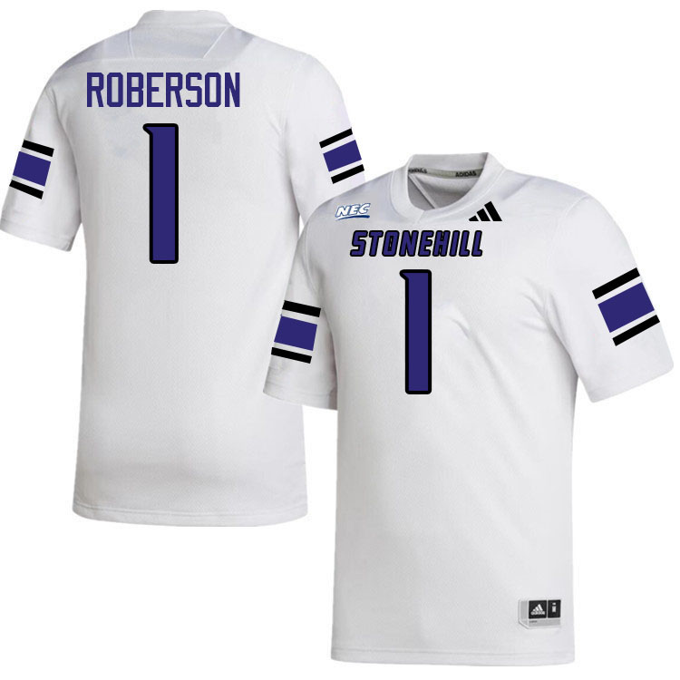 Stonehill Skyhawks #1 Joshua Roberson College Football Jerseys,Uniforms Stitched-White